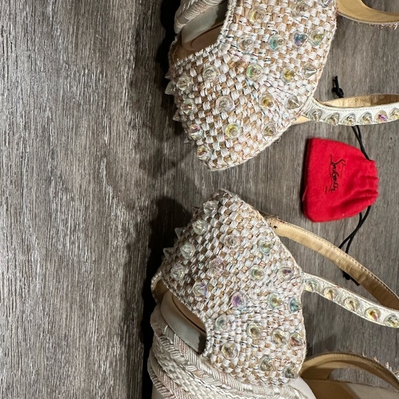 Christian Louboutin Pearl Embellished Wedge Sandals - Picture 12 of 16
